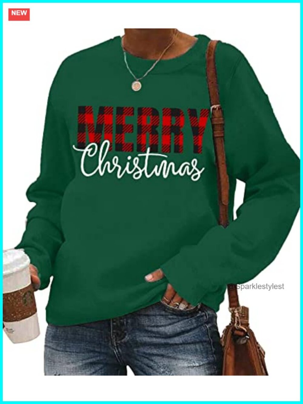 Waffle Plaid Merry Christmas Pullover Sweatshirt Loose Fit Long Sleeve